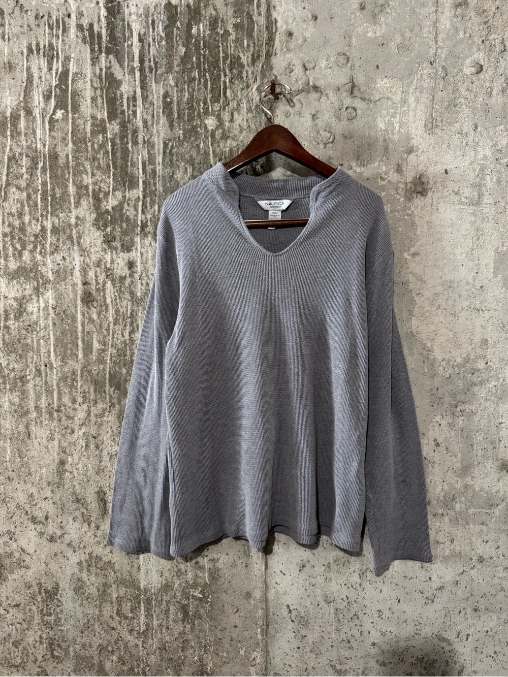 NAUTICA Men's Grey Knit V‑Notch Thermal